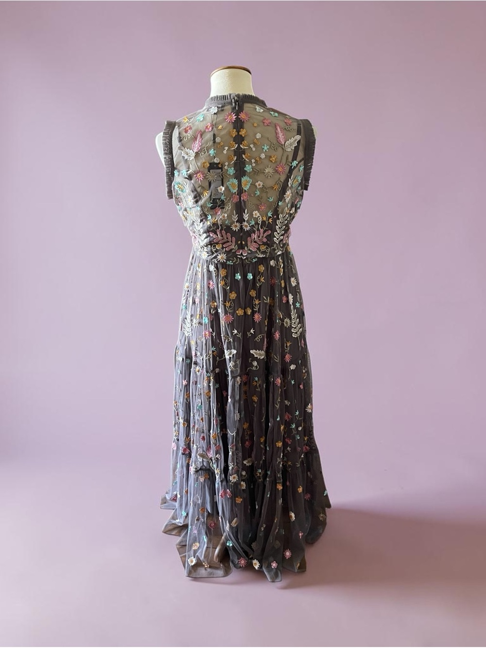 Tolani Embroidered Grey Floral Maxi Dress, size M, NWT - Picture 2 of 3